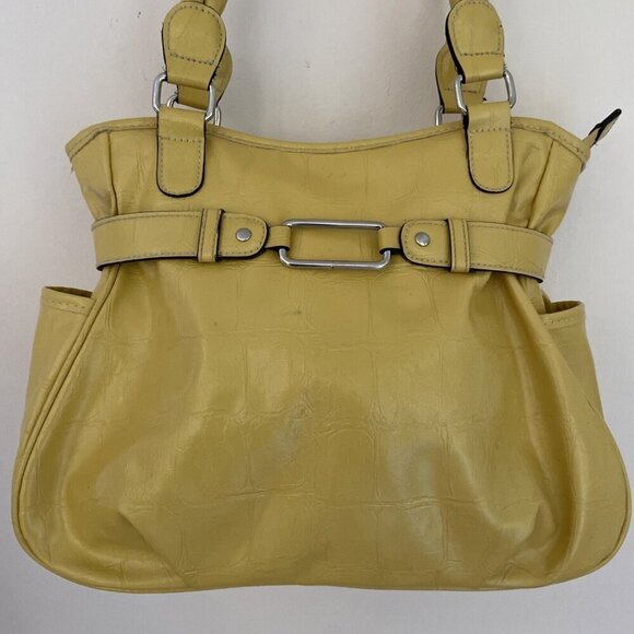 Vintage Y2K Hobo Shoulder Bag Mustard Yellow Faux Leather Croc Embossed Payless - Picture 2 of 16